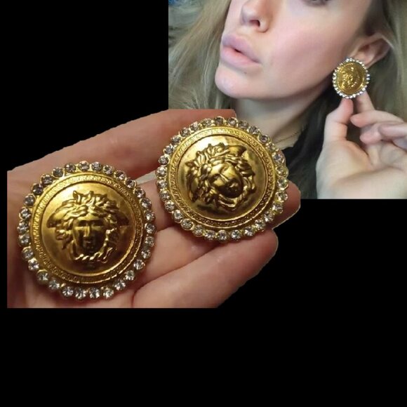 Gianni VERSACE JUMBO Vintage Crystal 💎✨ Clip-On Earrings - Picture 14 of 15
